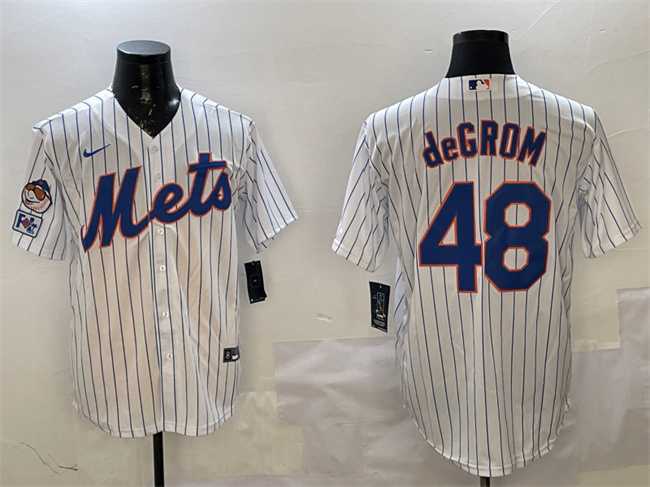 Mens New York Mets #48 Jacob DeGrom White 2025 Spring Training Cool Base Stitched Jersey